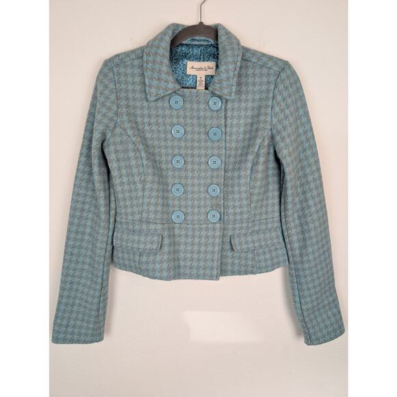 Abercrombie & Fitch Jacket Pea Coat Tweed Plaid Wool Blue Y2K Vintage Size M - Picture 2 of 10